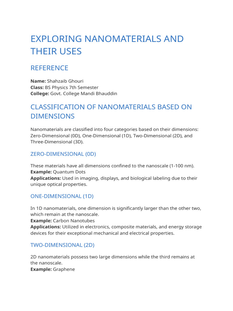 Nanomaterials: Types and Applications | PDF | Nanomaterials ...