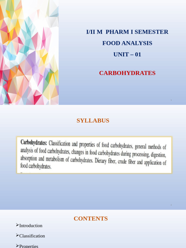 Carbohydrates: Analysis and Properties | PDF | Carbohydrates | Dietary ...