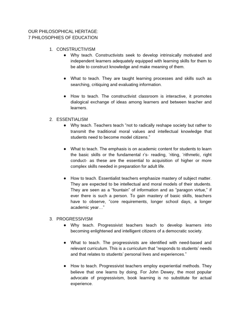 7 Philosophies of Education | PDF | Constructivism (Philosophy Of ...