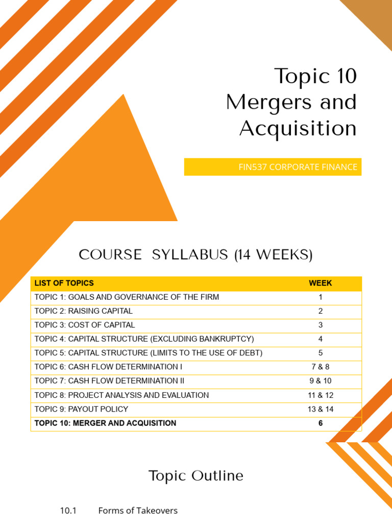 Mergers and Acquisitions Course Syllabus | PDF | Takeover | Mergers And ...
