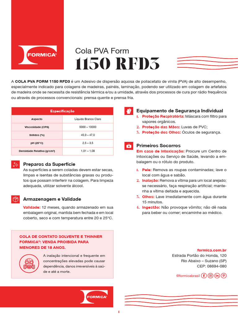Cola PVA Form 1150 RFD3: Adesivo de Madeira | PDF