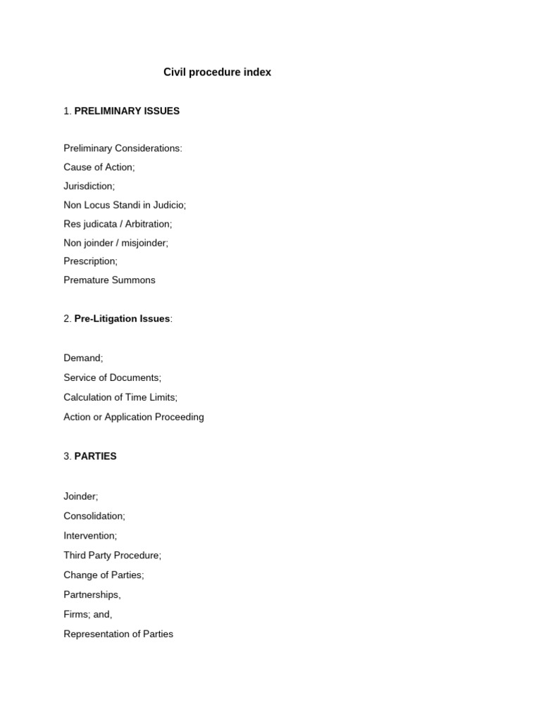Civil Procedure Index Overview | PDF