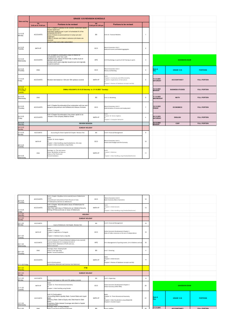 Grade 10 & 12 Practice Test Schedule 2025 2026.Xlsx - Grade 12 B | PDF ...