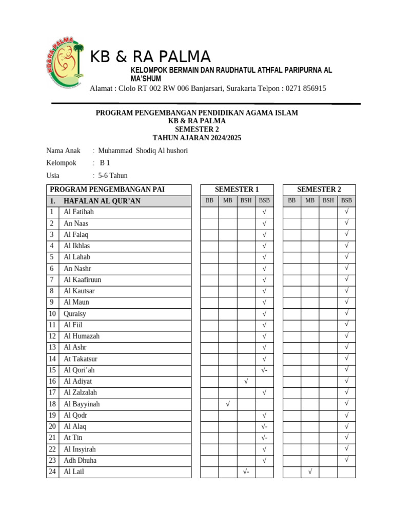 Program PAI KB & RA Palma 2024/2025 | PDF