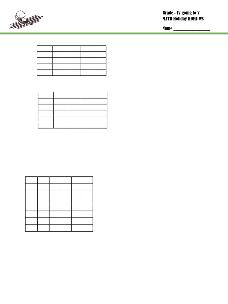 025 Grade - IV Going To V Math Summer Holiday Work Sheet | PDF