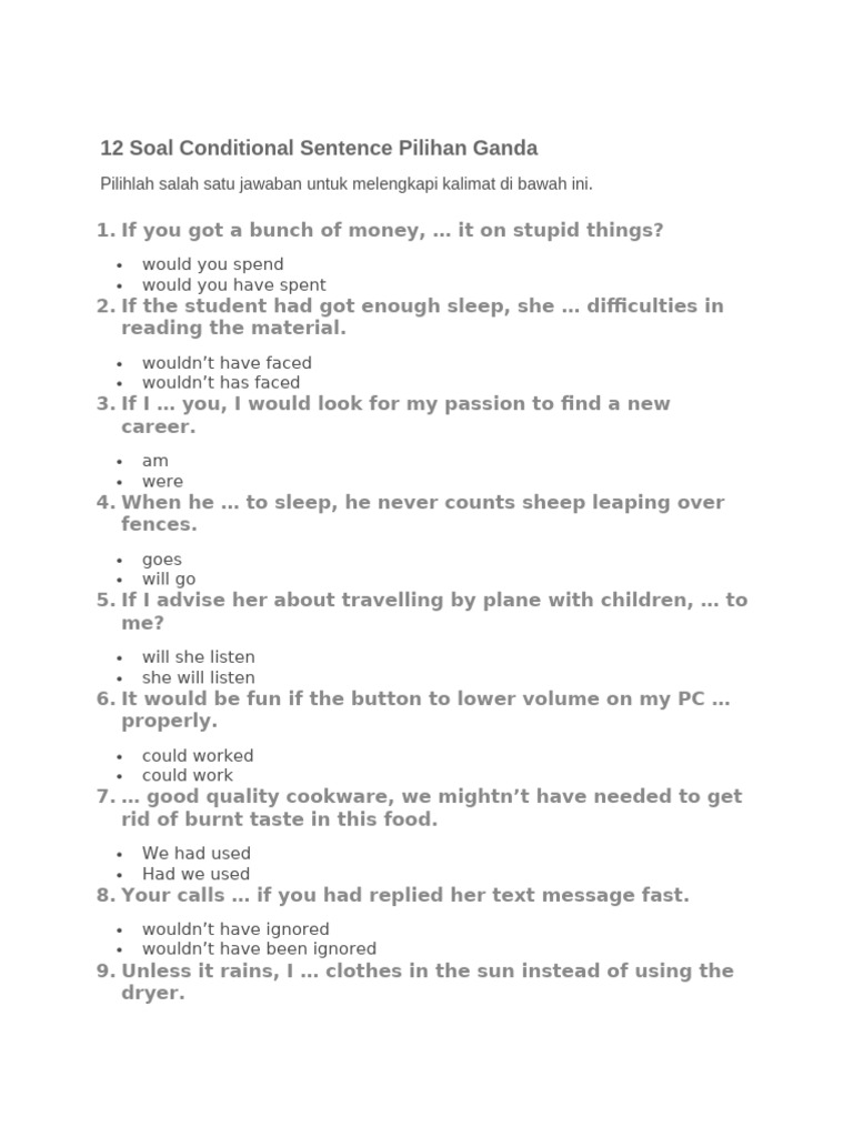12 Multiple Choice Conditional Questions | PDF
