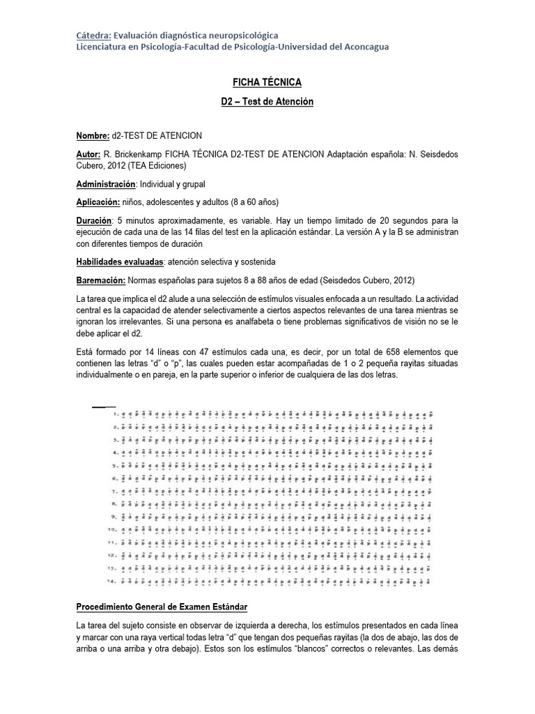 Ficha Técnica del Test d2 de Atención | PDF