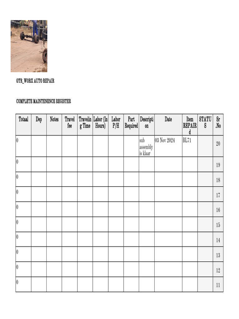 Complete Maintenence Register | PDF