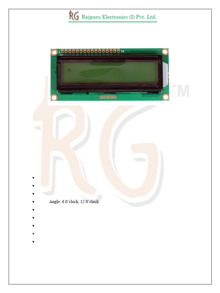 RG1602 16x2 LCD Display Datasheet | PDF | Liquid Crystal Display ...