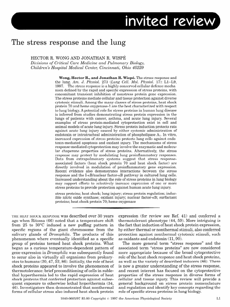 Stress Response and Lung Protection | PDF | Promoter (Genetics) | Gene ...
