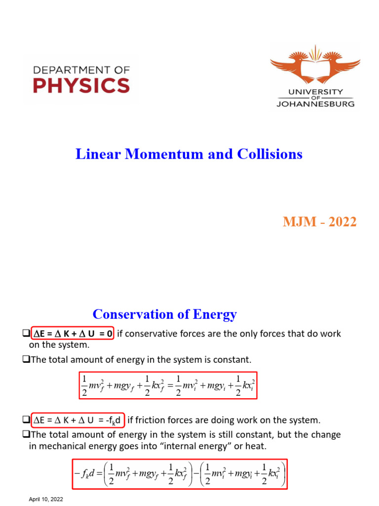 Unit 6 - Linear Momentum and Collisions (1D&2D) | PDF | Collision ...