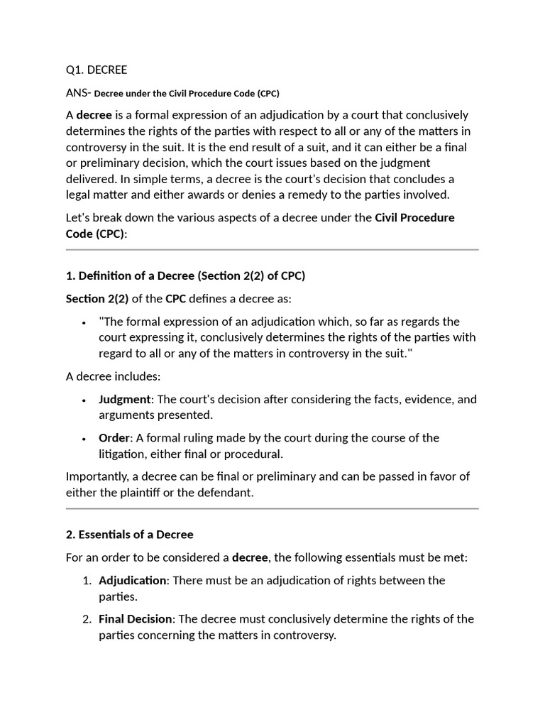 Understanding Decrees in Civil Procedure | PDF | Appeal | Judgment (Law)