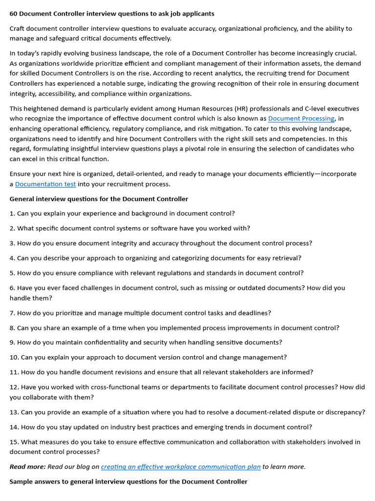 Document Controller Interview Guide | PDF | Regulatory Compliance ...