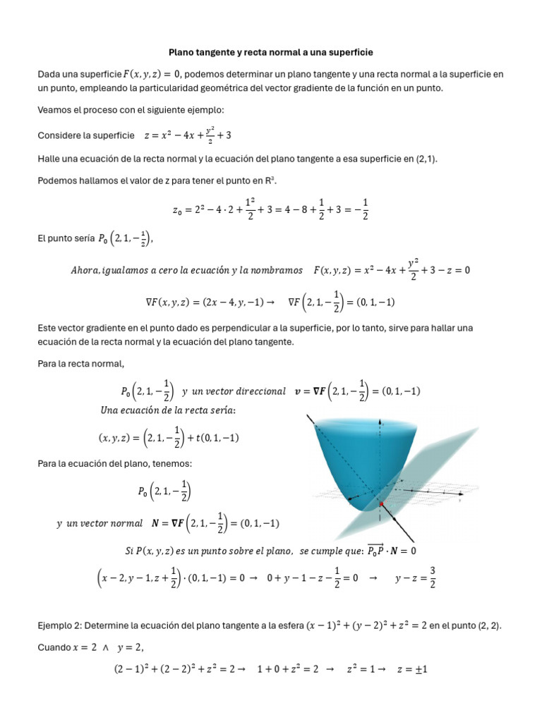 Plano Tangente y Recta Normal en Superficies | PDF | Línea (geometría ...