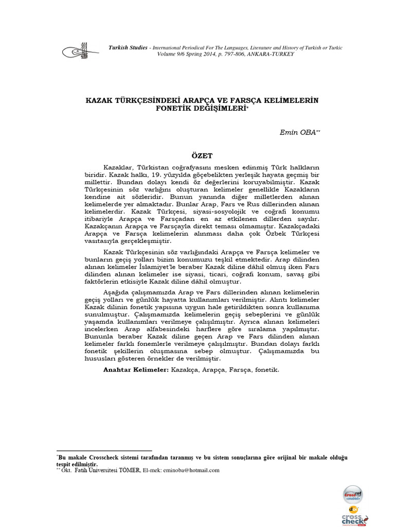 Kazak Turkcesindeki Arapca Ve Farsca Kel | PDF