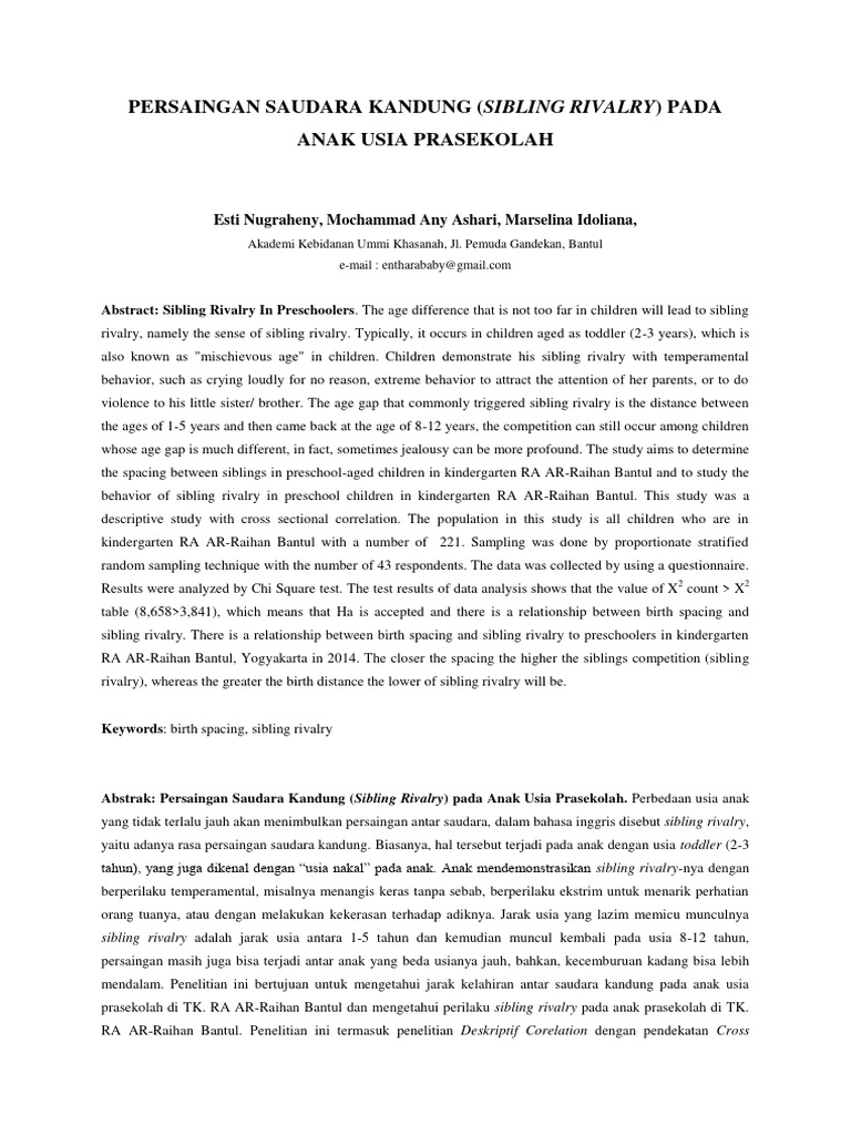 Sibling Rivalry pada Anak Prasekolah | PDF