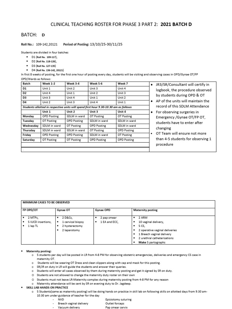 Clinical Teaching Roster For Phase 3.2 Batch D | PDF | Childbirth ...