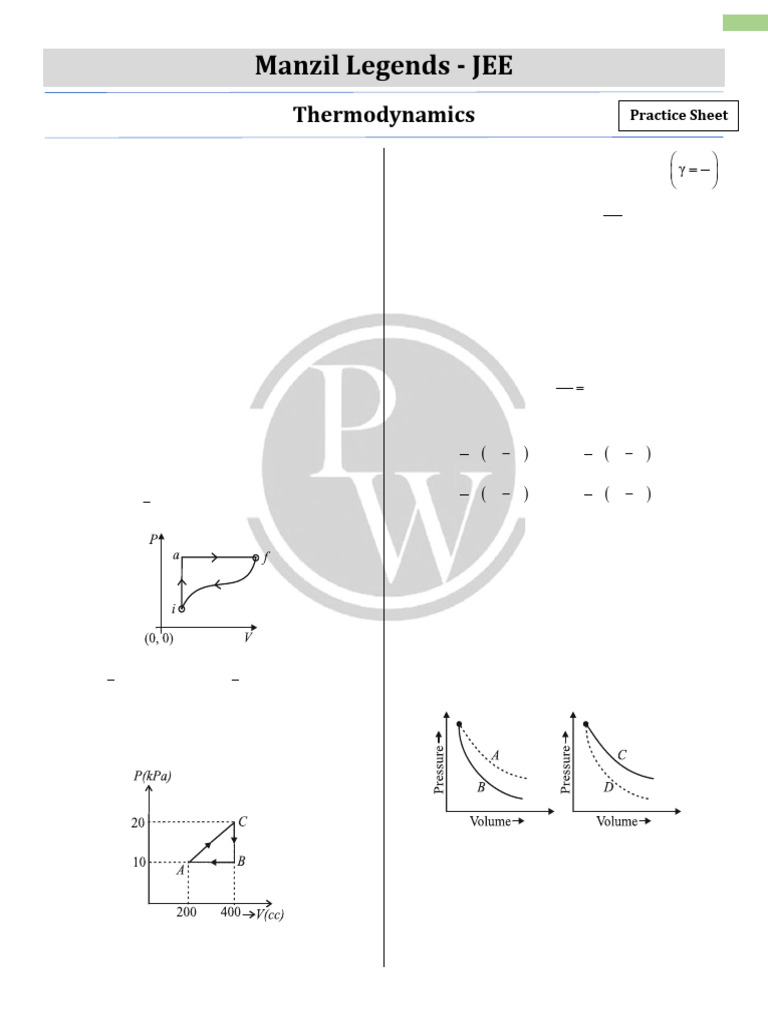 Thermodynamics - Practice Sheet - PDF Only | PDF | Gases | Heat