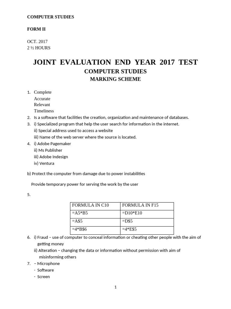 Form 2 Computer Studies Q&A Guide | PDF | Websites | World Wide Web
