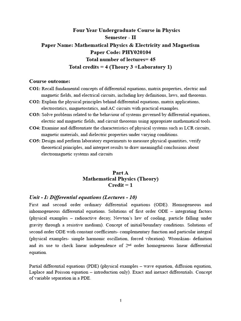 Mathematical Physics & Electromagnetism Course | PDF | Differential ...