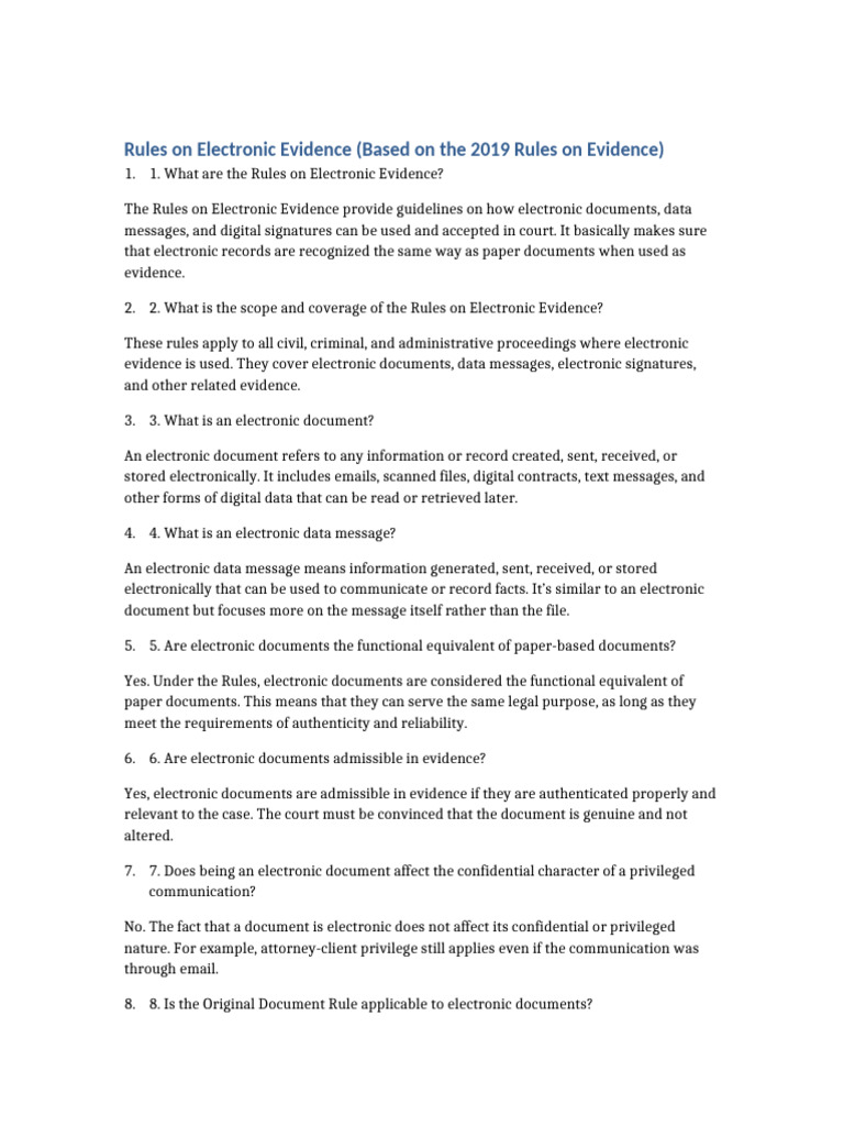 Rules on Electronic Evidence Overview | PDF | Authentication | Notary ...
