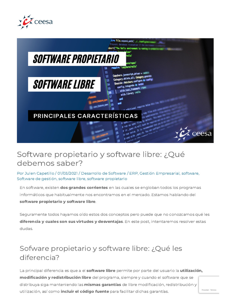 Diferencias entre software libre y propietario | PDF | Software libre ...
