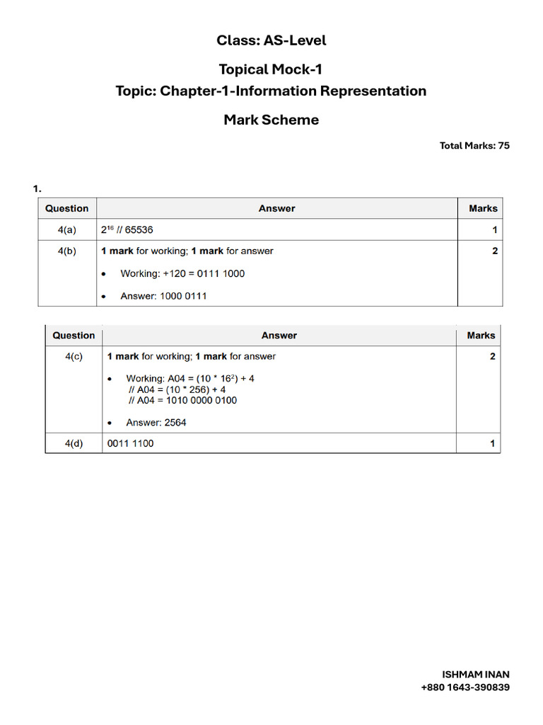 AS-Level Mock Exam: Info Representation | PDF