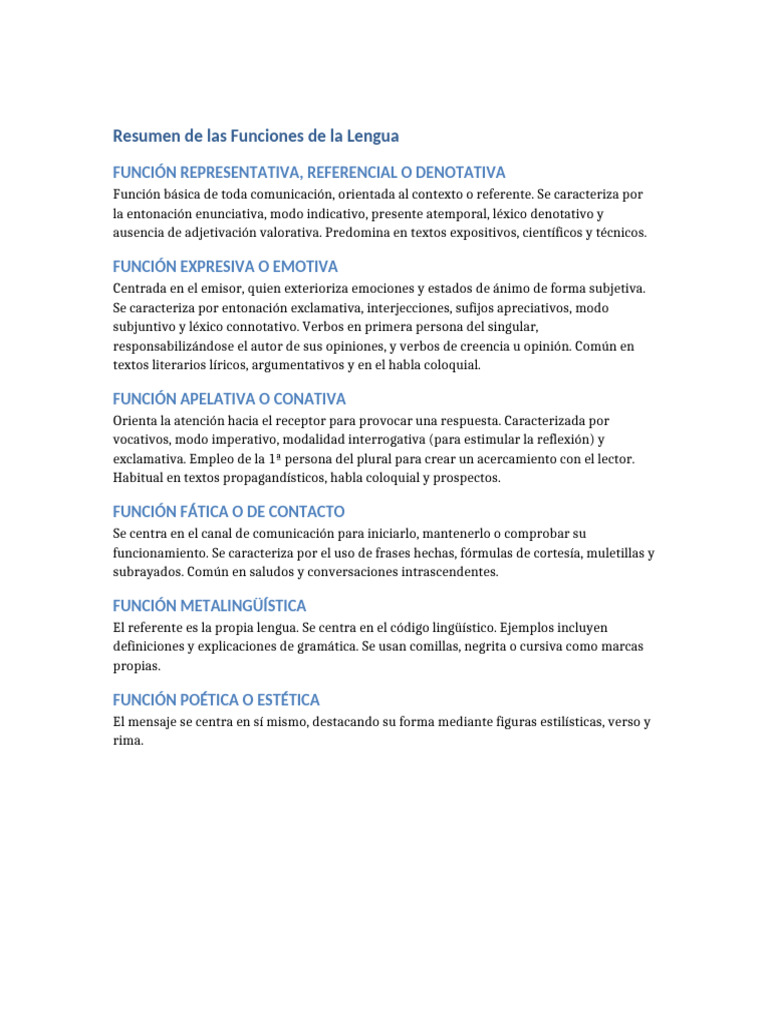 Funciones de La Lengua Resumen | PDF