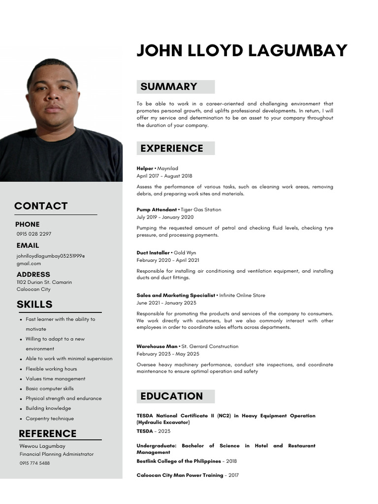 John Lloyd Lagumbay: Career Overview | PDF | Duct (Flow)