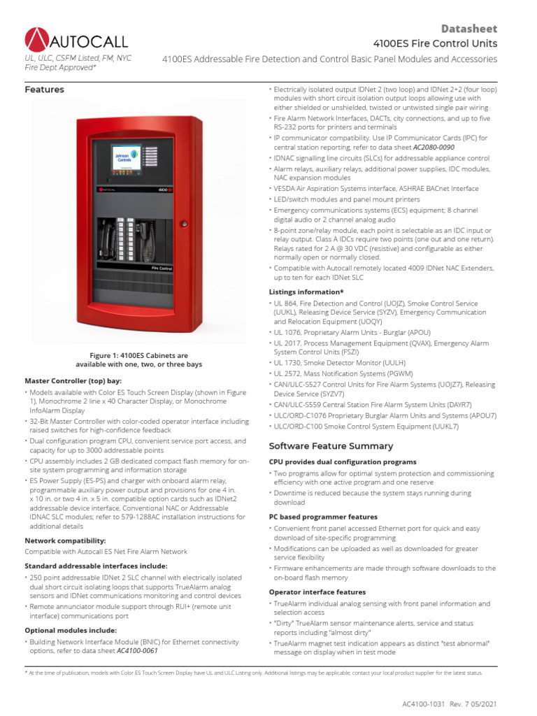 4100ES Fire Detection Control Modules | PDF | Touchscreen | Power Supply