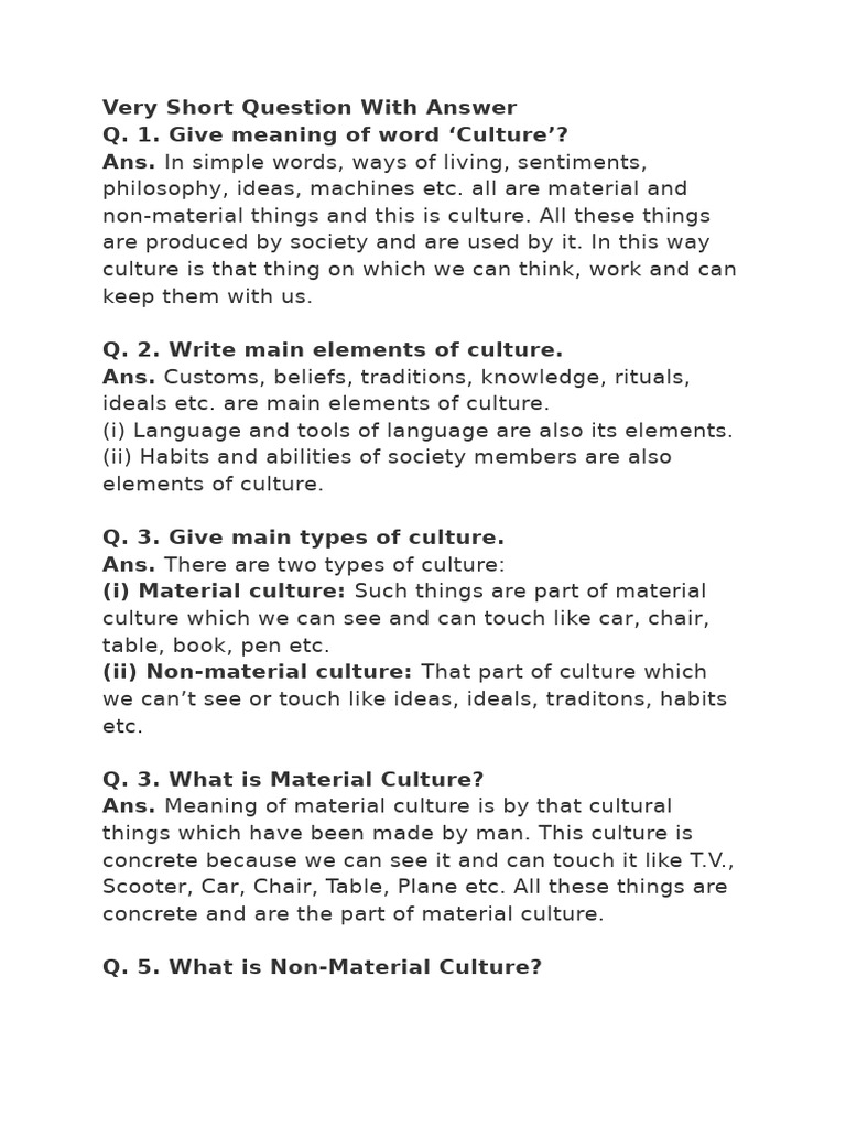 Understanding Material and Non-Material Culture | PDF | Socialization ...