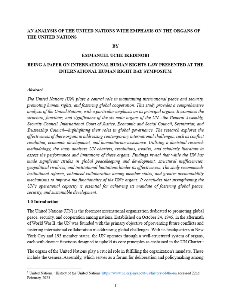 Analysis of UN Organs and Functions | PDF | United Nations ...