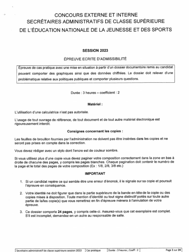 Sujet 2023 Saenes Classe Sup Rieure Cas Pratique 23939 | PDF