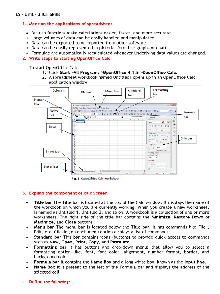 ES - Unit - 3 ICT Skills Notes | PDF | Window (Computing) | Spreadsheet