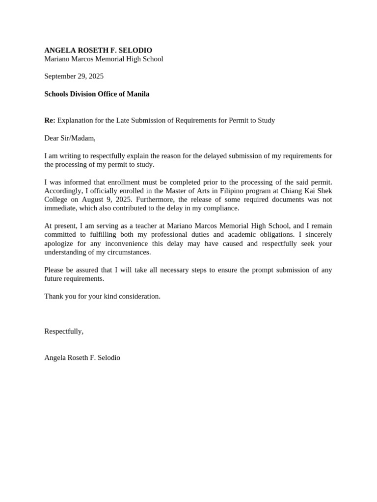 Late Permit to Study Submission Explanation | PDF