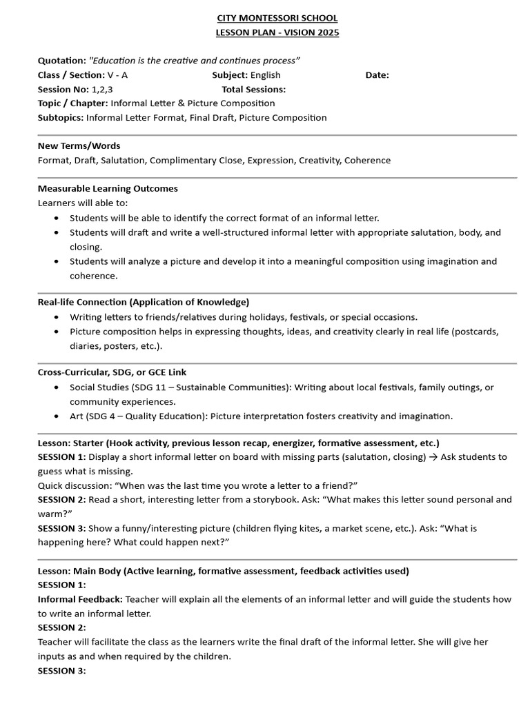 Informal Letter & Picture Composition Plan | PDF | Creativity ...