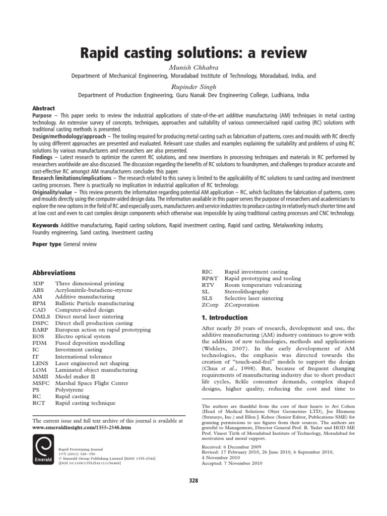 Review of Rapid Casting Technologies | PDF | Casting (Metalworking) | 3 ...