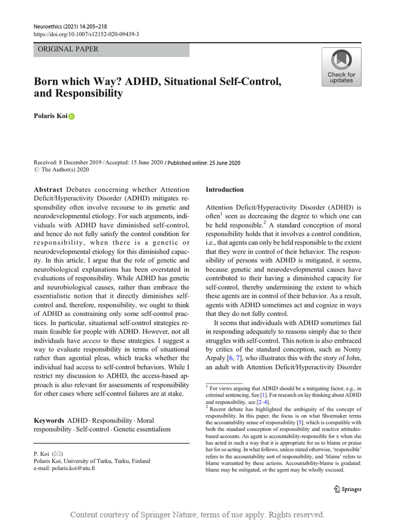 Born Which Way ADHD Situational Self-Control and R | PDF | Attention ...