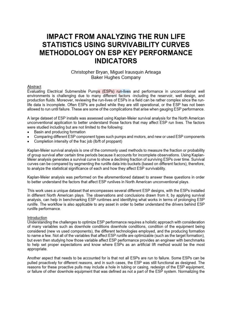 ESP Run Life Analysis Using Survival Curves | PDF