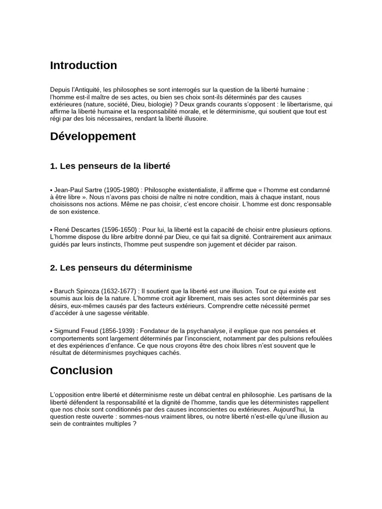 Liberté vs Déterminisme en Philosophie | PDF