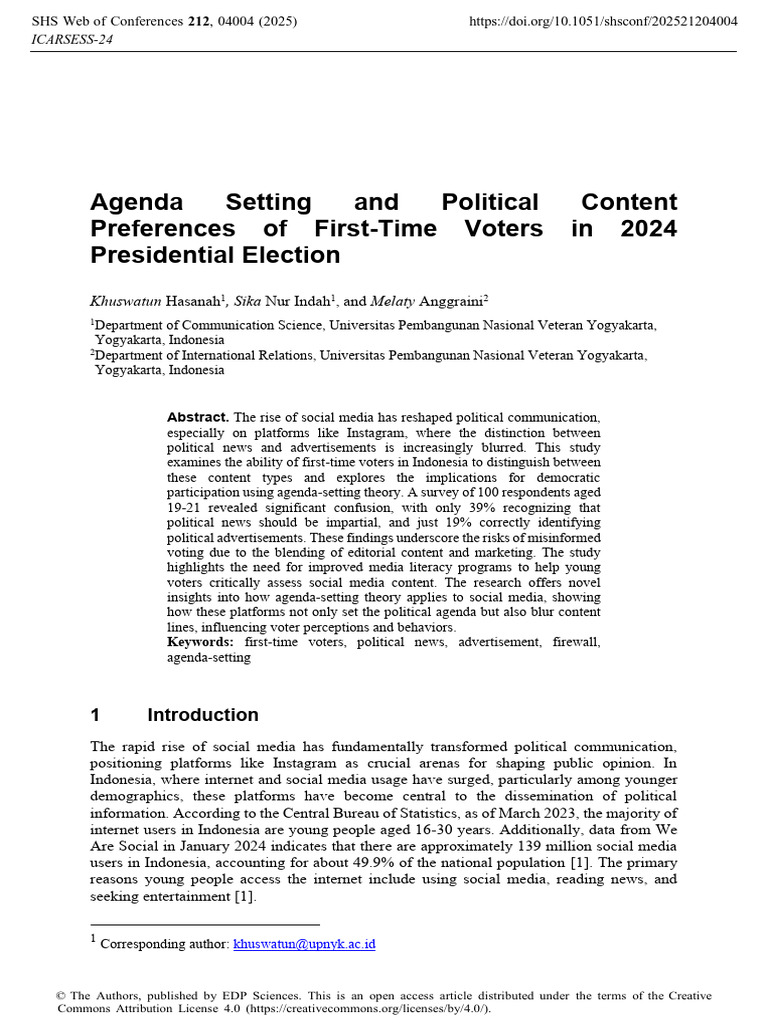 Agenda Setting and Political Content Preferences o | PDF | Social Media ...