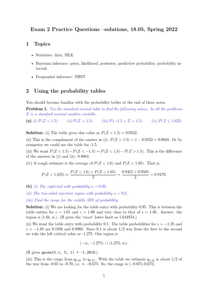 Exam 2 Practice Questions Solutions | PDF | Statistical Inference ...