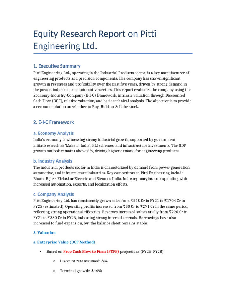 Pitti Engineering Ltd. Equity Analysis | PDF | Valuation (Finance ...