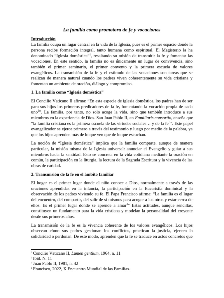 Familia: Pilar de Fe y Vocaciones | PDF | Iglesia Católica | Oración