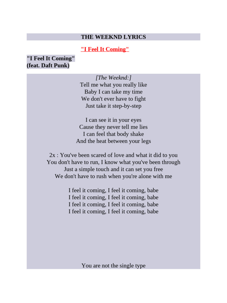 The Weeknd-I Feel It Coming | PDF | Recorded Music | Sound Recording
