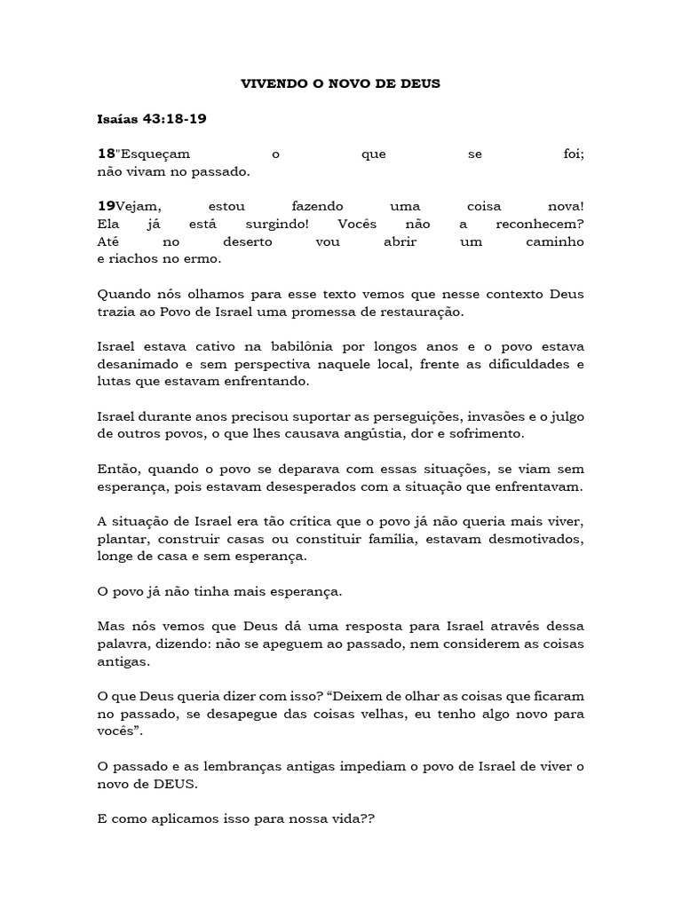 Viver o Novo de Deus Hoje | PDF | Deus | Vida