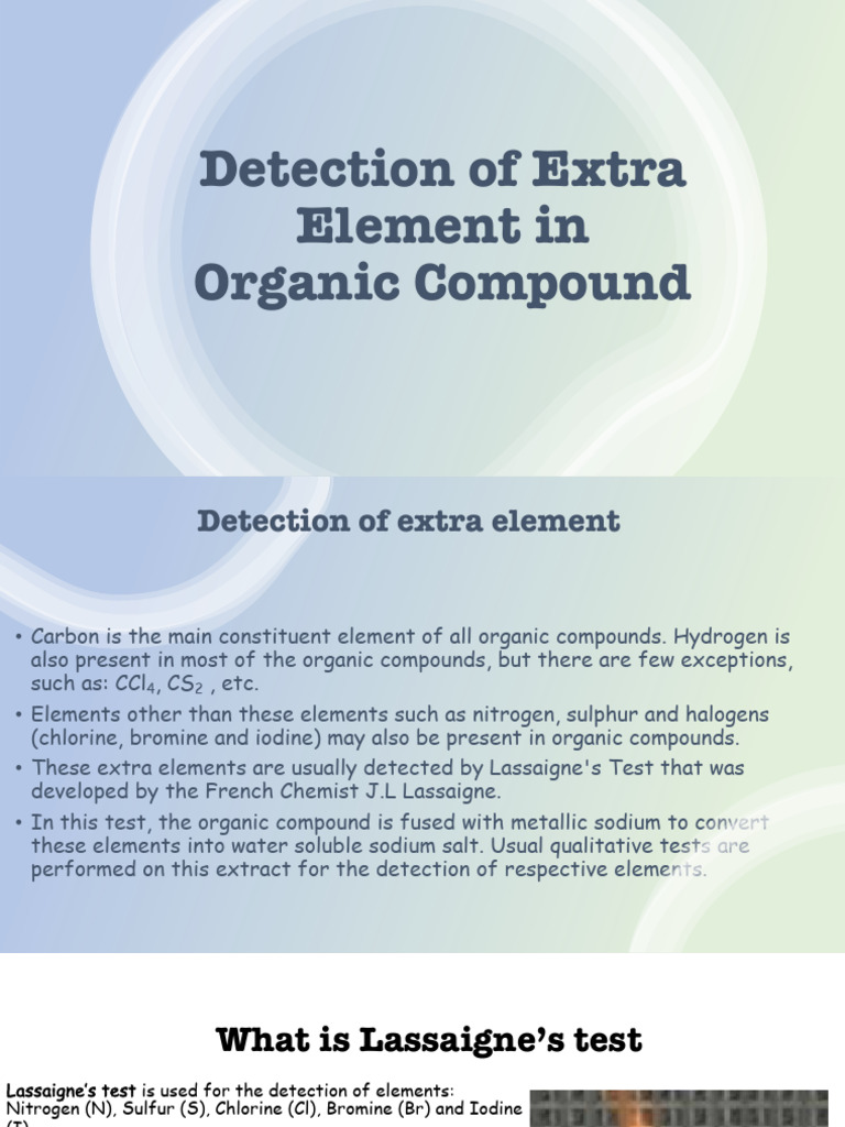 Lassaigne's Test for Element Detection | PDF | Chlorine | Iodine