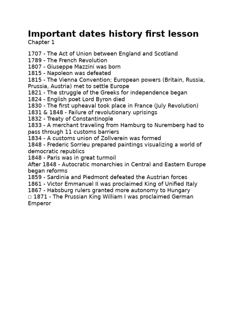Important Dates History First Lesson | PDF