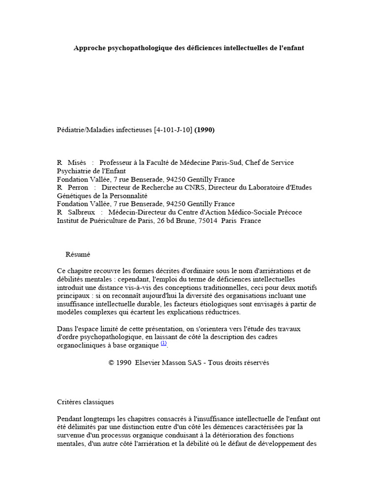 Psychopathologie des déficiences intellectuelles | PDF | Handicap ...