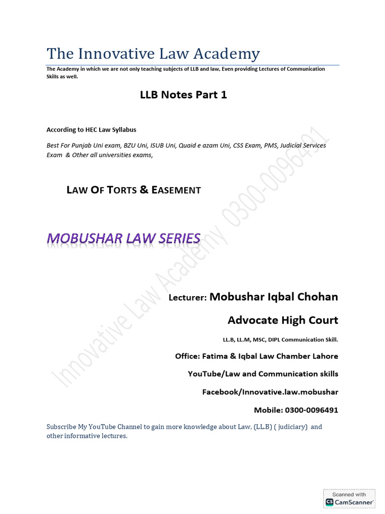 LLB Tort Law Notes for Exams | PDF | Damages | Tort